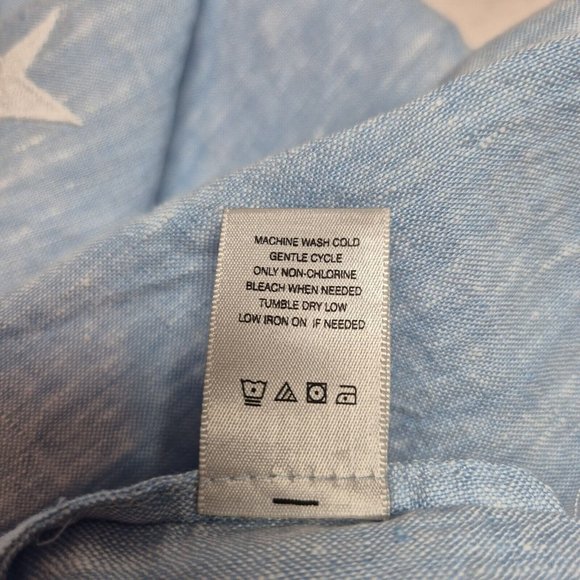 John Mark Women's Size 2X Linen Shirt Top 4th of July Star Embroidered Blue (42) - Picture 8 of 13